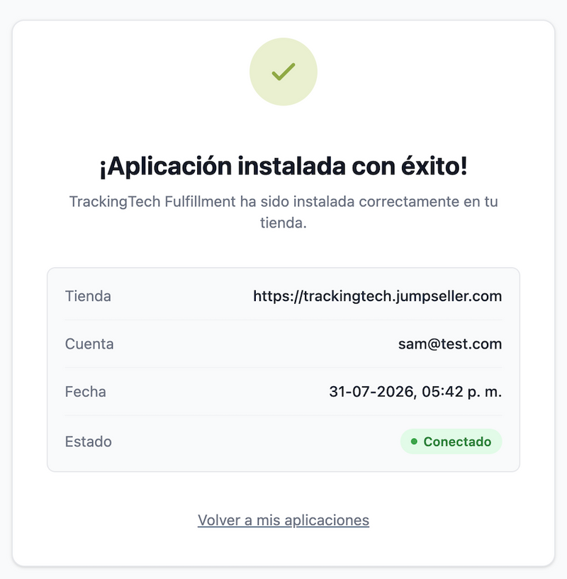 Aplicación instalada con éxito