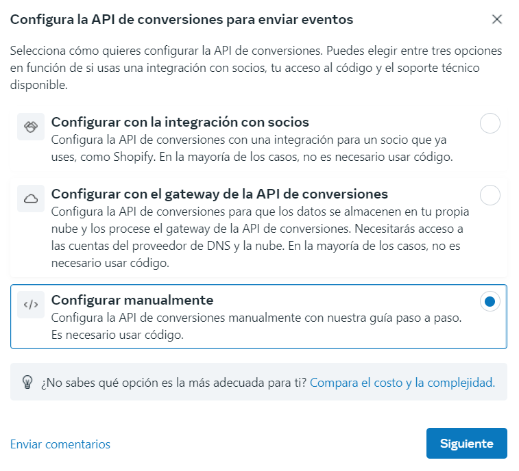 configuración manual