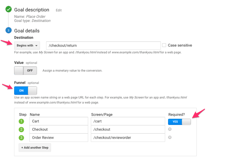 detalles del objetivo en google analytics