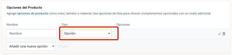 Opciones expandidas