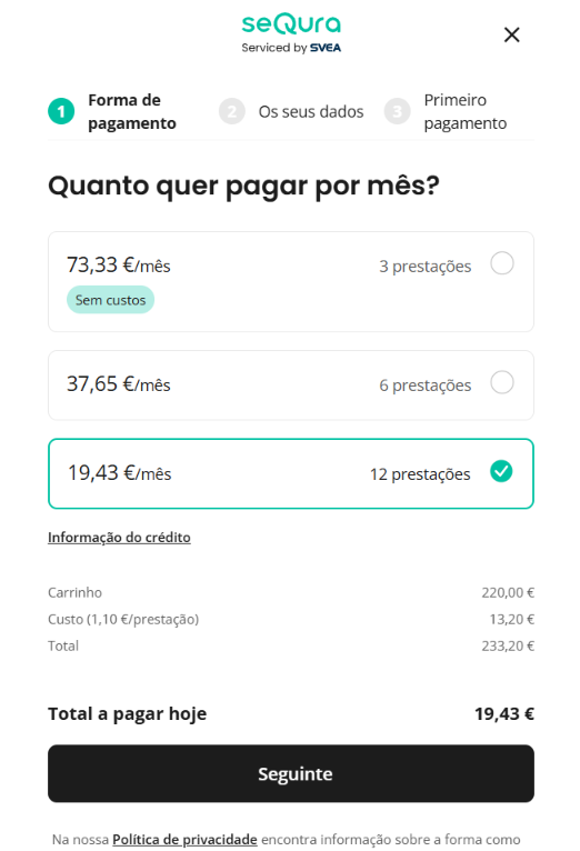 Pago con seQura en el checkout