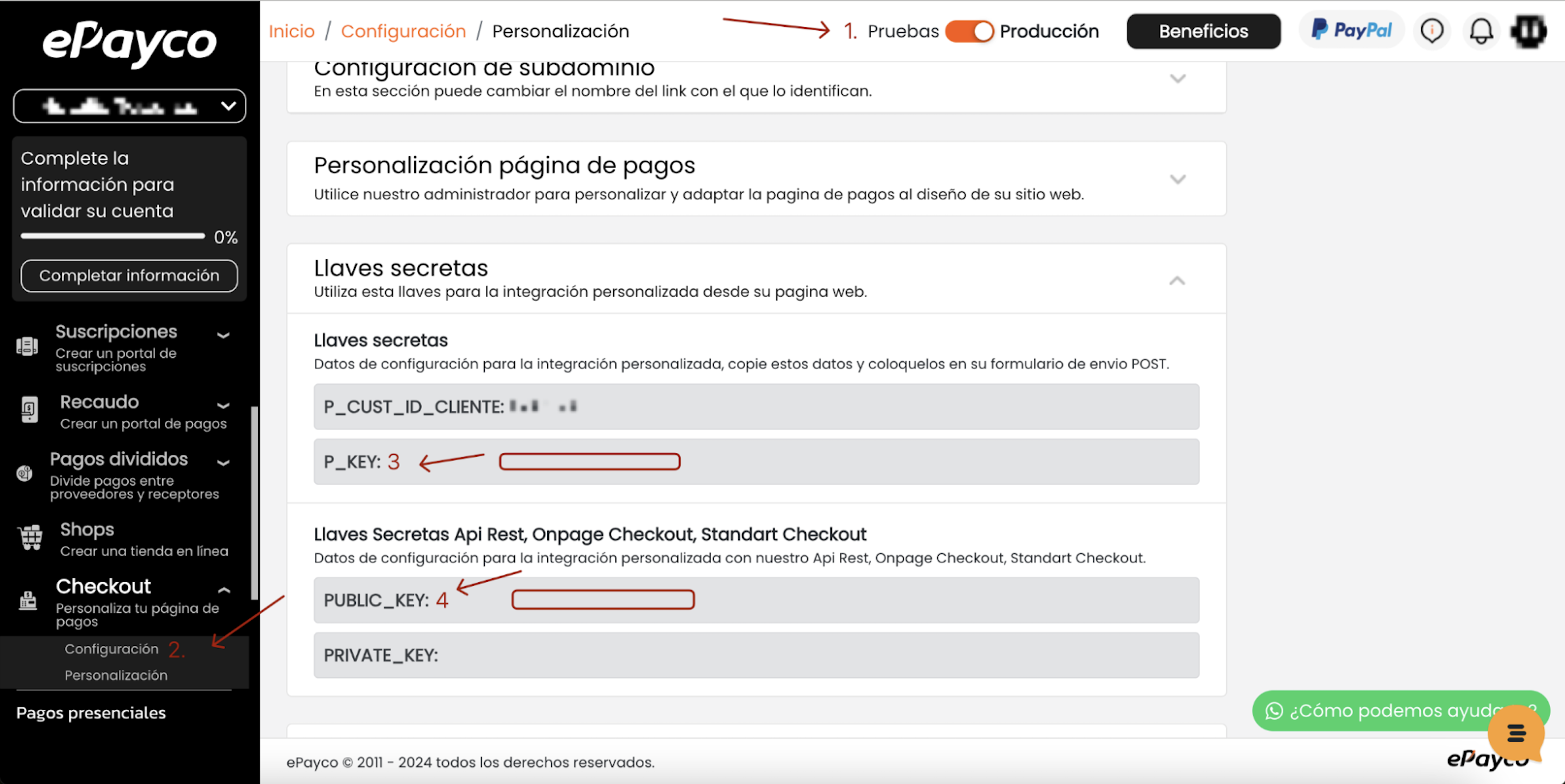 Llaves Api Epayco