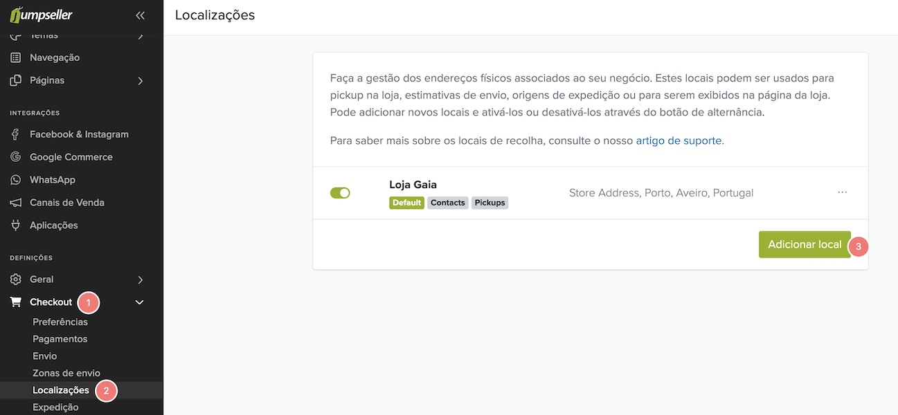 lista de pontos de recolha