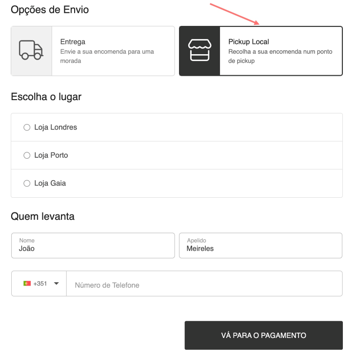 ecrã de envio recolha