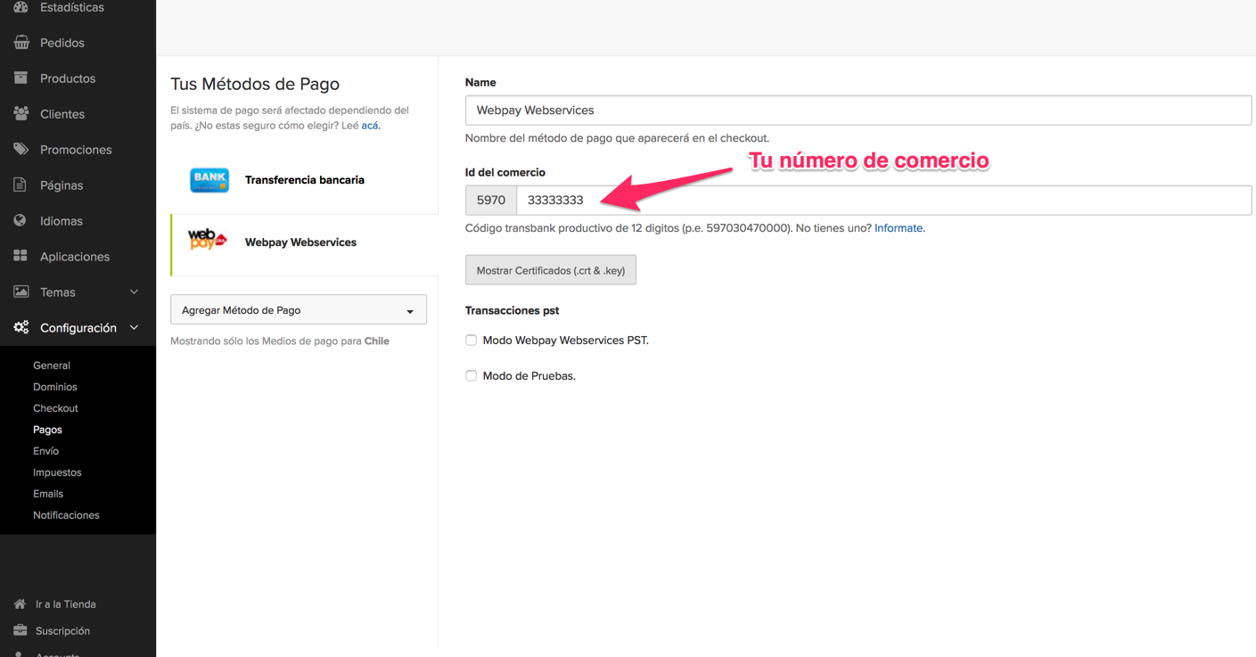 Transbank Webpay Webservices Plus Método de pago tienda